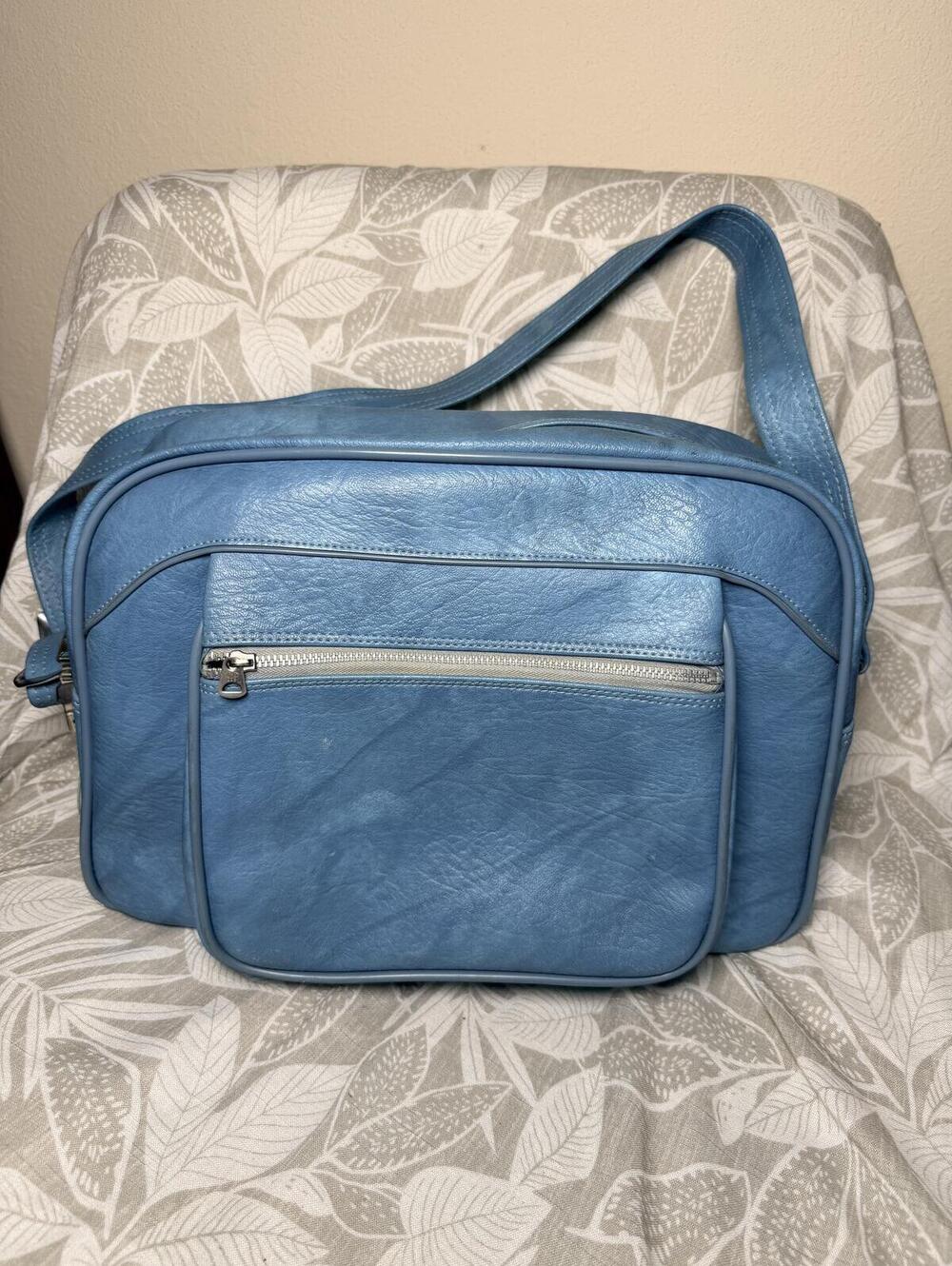 Vintage American Tourister Blue Travel Shoulder Bag Flight Bag Retro 1970s